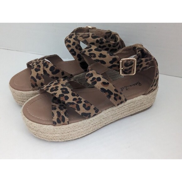 Bonnibel Shoes - Bonnibel Sandals Women's Size  7 Leopard Platform Buckle Strap Shoes